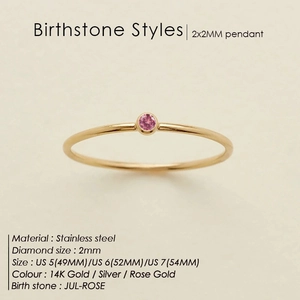 Minimalist 14K gold stainless steel ring featuring a 2mm round pink gemstone inlay
