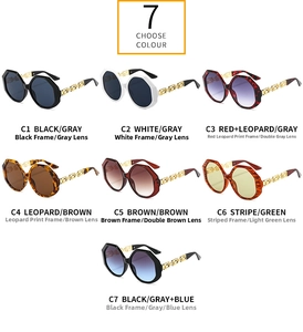 Detailed grid of geometric sunglasses showing various frame colors and Greek pattern temples