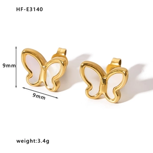 Minimalist 18K gold plated stainless steel butterfly stud earrings with white shell inlay