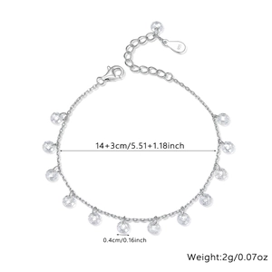 Macro detail of S925 silver bracelet featuring clear zircon beads and lobster clasp closure