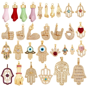 Hamsa Hand Evil Eye Charms Copper Cubic Zirconia Inlaid DIY Jewelry Making Accessories Hand Gesture Style For Necklaces