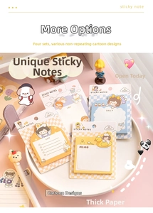 Set de 4 notas adhesivas con formas de dibujos animados de niñas y animales lindos