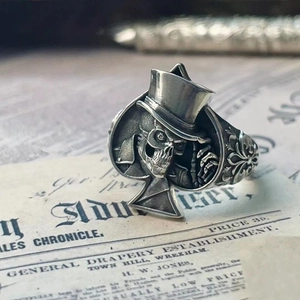 Bague En Alliage De Zinc Vintage Crâne Avec Haut De Forme As De Pique Gothique Punk Hip Hop Retro Bijoux Pour Homme