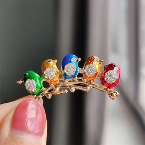 Birds On Branch Brooch Alloy Enamel Rhinestone Inlaid Colorful Animal Pin Jewelry For Women Scarf Buckle