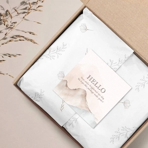 Square thank you card with botanical packaging in a brown eco-friendly gift box