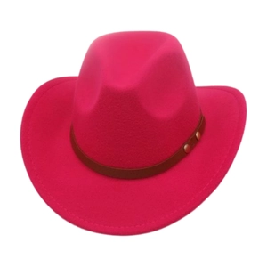 Western Cowboy Hat Vintage British Style Polyester Felt Wide Brim Fedora With Leather Band And Metal Rivets Unisex Jazz