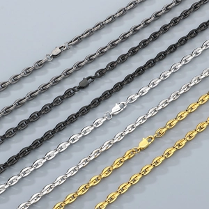 Men 18k gold plated stainless steel oval link chain necklace set in silver and gun grey
