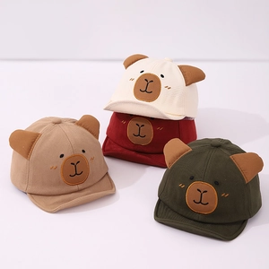 Casquette Bébé Coton Bord Souple Protection Solaire Mignonnes Oreilles Ours Brodées Chapeau Dessin Animé Pour Tout Petits