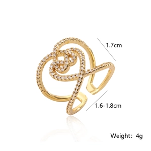 Gold hollow geometric knot ring with clear crystals, 1.7cm diameter, weighing 4g