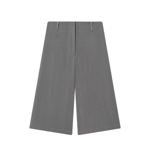 Women Wide Leg Casual Shorts High Waist Grey Polyester Elegant Culottes Office Wear