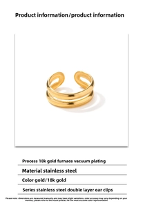 Macro detail of 18K gold-plated stainless steel double-layered ear clip design