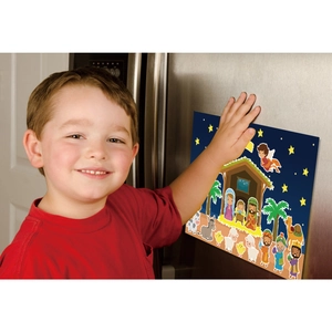 Kids Nativity scene DIY magnetic stickers set with cartoon illustrations for Christmas