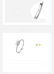 Detail view of S925 sterling silver ring with three cubic zirconia stones and wavy band