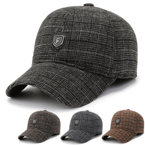 Men Winter Baseball Cap Plaid Woolen Tweed Fleece Lined Warm Ear Protection Foldable Earflaps Outdoor Casual Hat