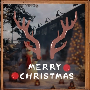 Christmas reindeer antler window decals with Merry Christmas text for festive glass decor