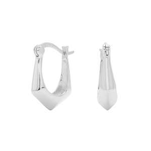 Macro shot showing the S925 hallmark on minimalist silver geometric V-shaped hoop earrings