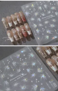 Macro detail of Aurora Starburst 3D nail art stickers with iridescent floral patterns