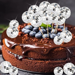 Mini Disco Ball Cake Topper Reflective Mirror Silver Decorative Insert Stick For Party Wedding Birthday Disco Theme