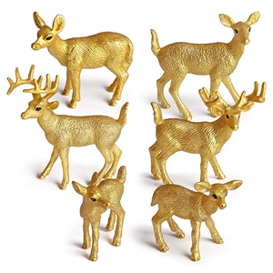 6-piece golden white-tailed deer figurine set including stags, does, and fawns for decor