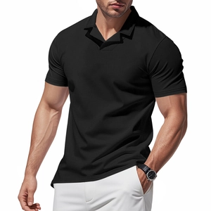 Polo negro para hombre con tejido tipo gofre y manga corta, corte entallado en modelo