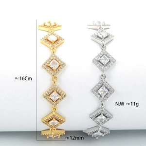 Elegant geometric gold and silver rhrombic bracelets with zircon inlays and dimensions