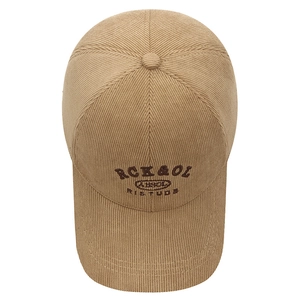 Khaki corduroy baseball cap with letter embroidery for autumn and winter outdoor warmth