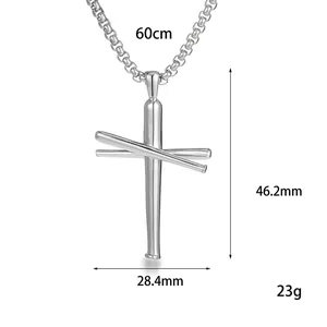 Stainless steel baseball bat cross necklace with a 60cm bead chain for sports fans