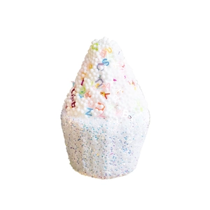 Pink Christmas foam cupcake ornament with white beads and glitter for tree decor