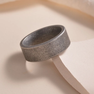 Classic 8mm distressed titanium steel ring with industrial vintage dark gray texture