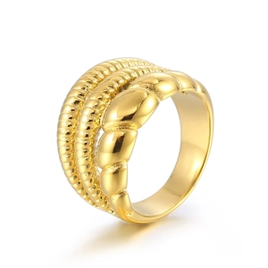Polished 18k gold plated titanium steel multilayer twisted ring in irregular croissant style