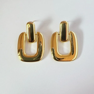 Geometric Double Rectangle Dangle Earrings 18K Gold Plated Copper Minimalist Chunky Metallic Jewelry For Women