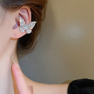 Elegant butterfly zircon ear cuff with sparkling silver stones for women's fashion