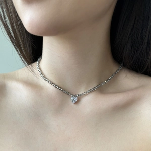 Close-up of S925 sterling silver heart clover pendant necklace with luxury crystal beads