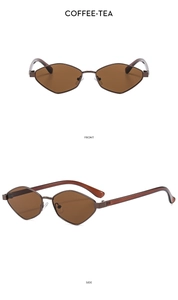 Front and side views of vintage polygonal metal sunglasses with coffee tea lenses