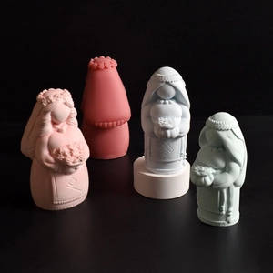3D Virgin Mary bride silicone mold for scented candles in various Morandi colors