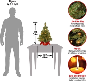 Detail of 60cm mini artificial Christmas tree with LED lights and fireproof needles