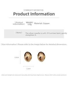 Detail specifications of irregular gold stud earrings showing weight 5.8g and dimensions