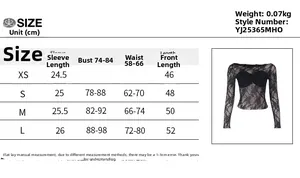 Size chart for slim fit lace long sleeve top with chest and waist measurements in cm