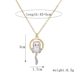 Golden cat pendant necklace with colorful zircon eyes and size parameters 45+5cm length