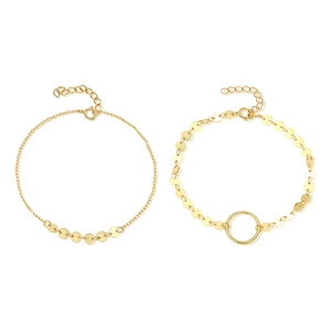 Elegant 925 sterling silver gold bracelets with round discs and hollow circular links