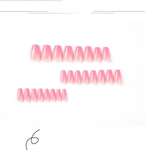Detail view of 24pcs pink gradient press-on nails in short ballet coffin shape