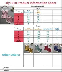 Detailed size guide for women's lace camisole and shorts loungewear pajama set