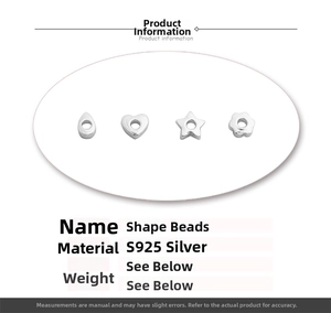 Detailed chart of S925 sterling silver heart and star beads for DIY jewelry making