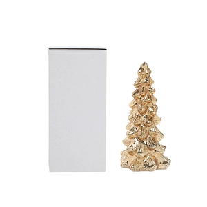 Golden Christmas tree lamp ornament with metallic wave texture and white gift packaging box