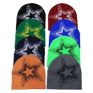 Winter knitted beanie hats with jacquard star pattern in eight diverse color options