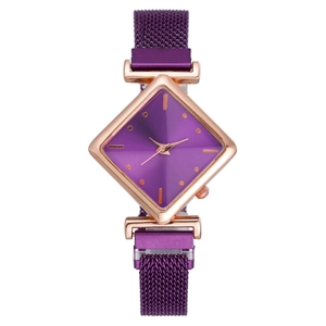 Women Quartz Watch Rhombus Dial Fashion Milanese Metal Mesh Strap Magnetic Clasp Elegant Wristwatch For Ladies