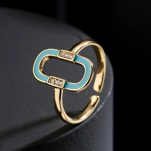 Adjustable Geometric Enamel Ring Copper 18K Gold Plated Micro Pave Zircon Elegant Fashion Jewelry For Women