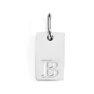 Polished silver stainless steel rectangular pendant featuring engraved letter B design