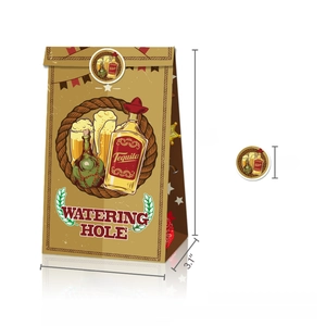 Détail du sac cadeau de fête Western Cowboy avec motif watering hole et spécifications
