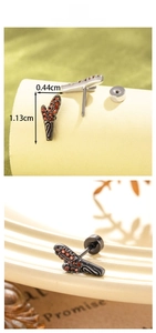 Detail of dragon horn stud earring with orange zircon and screw back dimensions